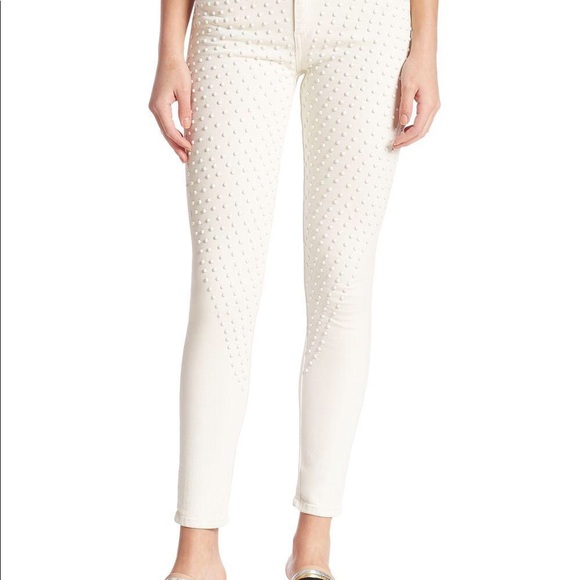 Brockenbow Reina Skinny Cropped High Waist Krystal White Studded Jeans 29 - Picture 1 of 14